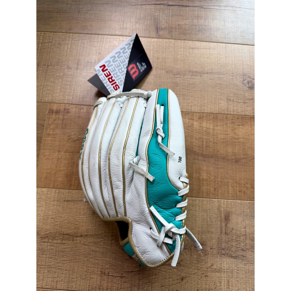 Wilson A500 Siren 12.5 Inch Fastpitch Softball Glove LHT White Teal WBW101423125